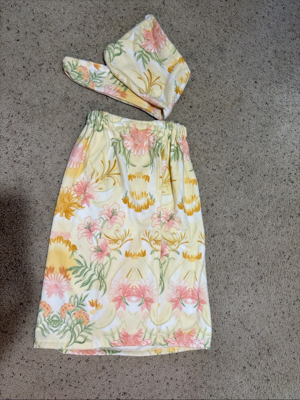 Floral Yellow Pink Bath Wrap and Headwrap Set